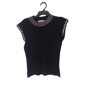 Lizette Collection Elegant Black Studded Women's Top